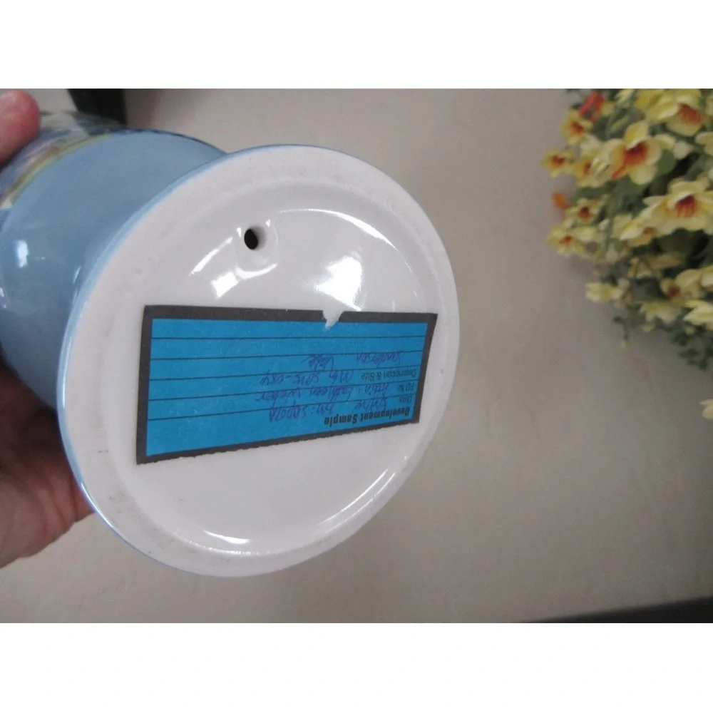 Mark & Graham SANDERSON CERAMIC PEDESTAL VASE 9” Blue Floral